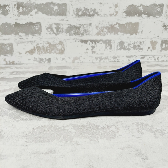New Rothy's The Flat Black Knit Pointy Toe Slip On Loafers W748